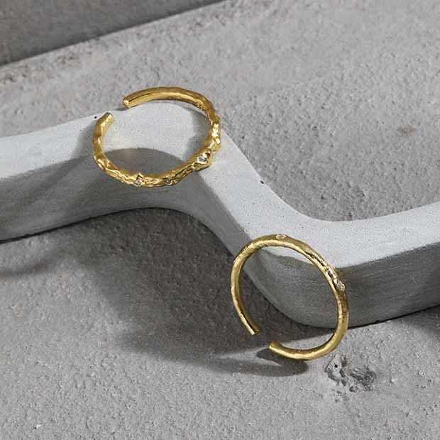 Dainty Minimalism CZ Irregular 925 Sterling Silver Adjustable Ring