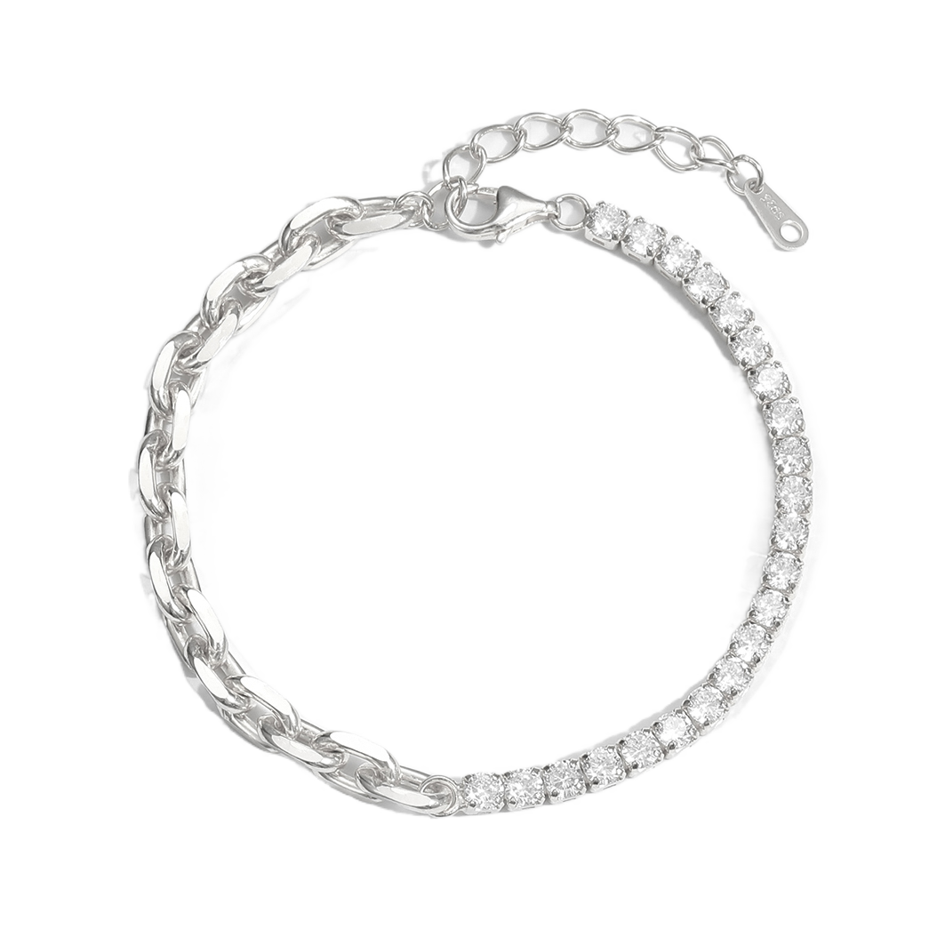 Stunning Hollow Chain  CZ Montage 925 Sterling Silver Bracelet