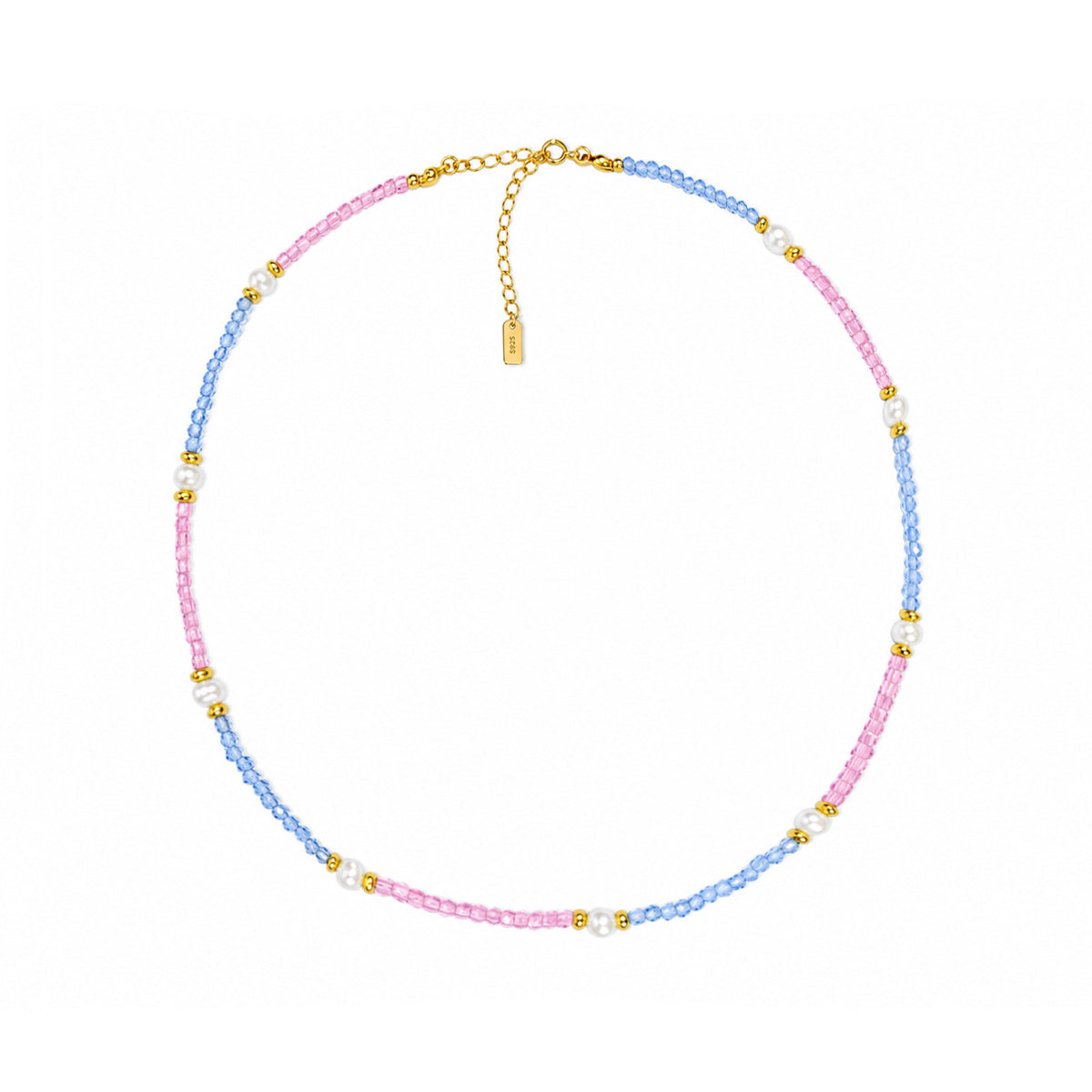 Pink & Blue Cubic Zirconia Pearl Beaded Necklace