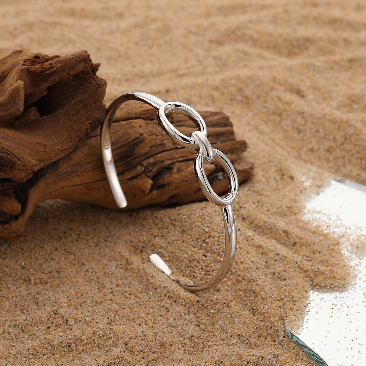 Modern Minimalist Double Circle Hollow Design 925 Sterling Silver Open Bangle Bracelet