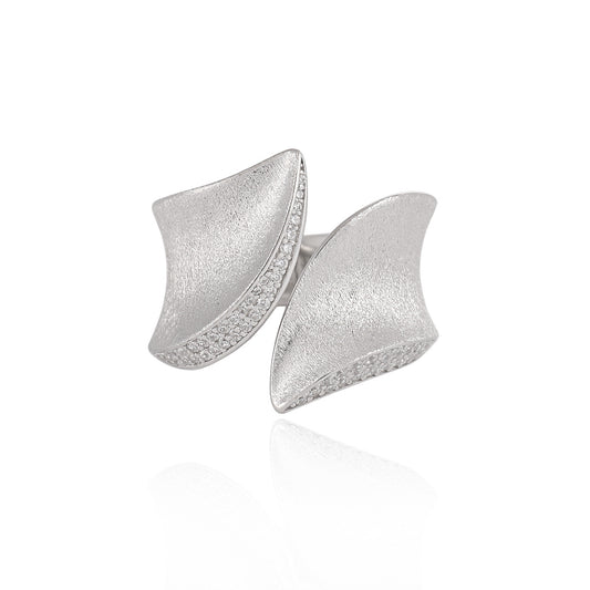 Fashion Chunky CZ Border Geometry 925 Sterling Silver Adjustable Ring