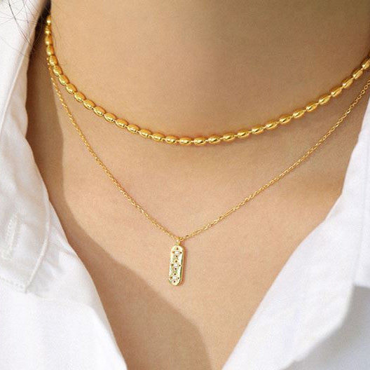 Elegant CZ Star Tag 925 Sterling Silver Necklace
