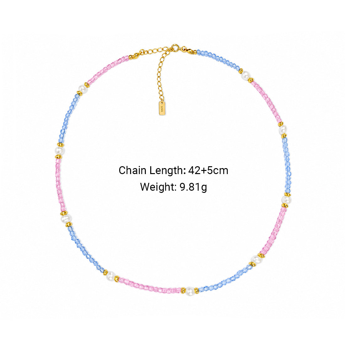 Pink & Blue Cubic Zirconia Pearl Beaded Necklace