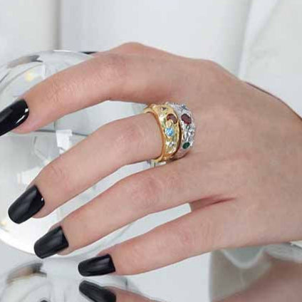 Colorful CZ Irregular Wide 925 Sterling Silver Adjustable Ring