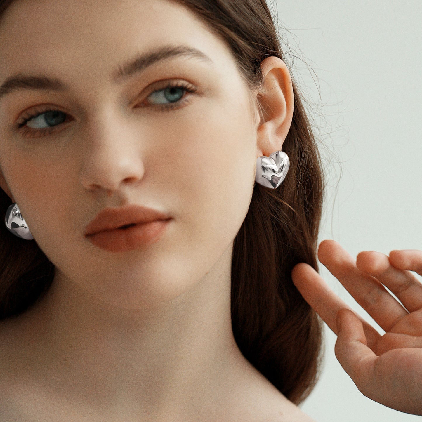 Stunning Romantic Gift 999 Pure Silver Big Heart Honeymoon Statement Stud Earrings