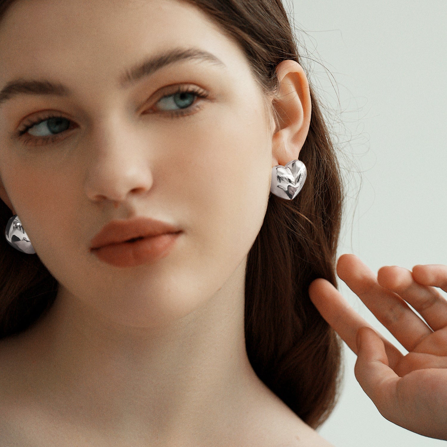 Stunning Romantic Gift 999 Pure Silver Big Heart Honeymoon Statement Stud Earrings