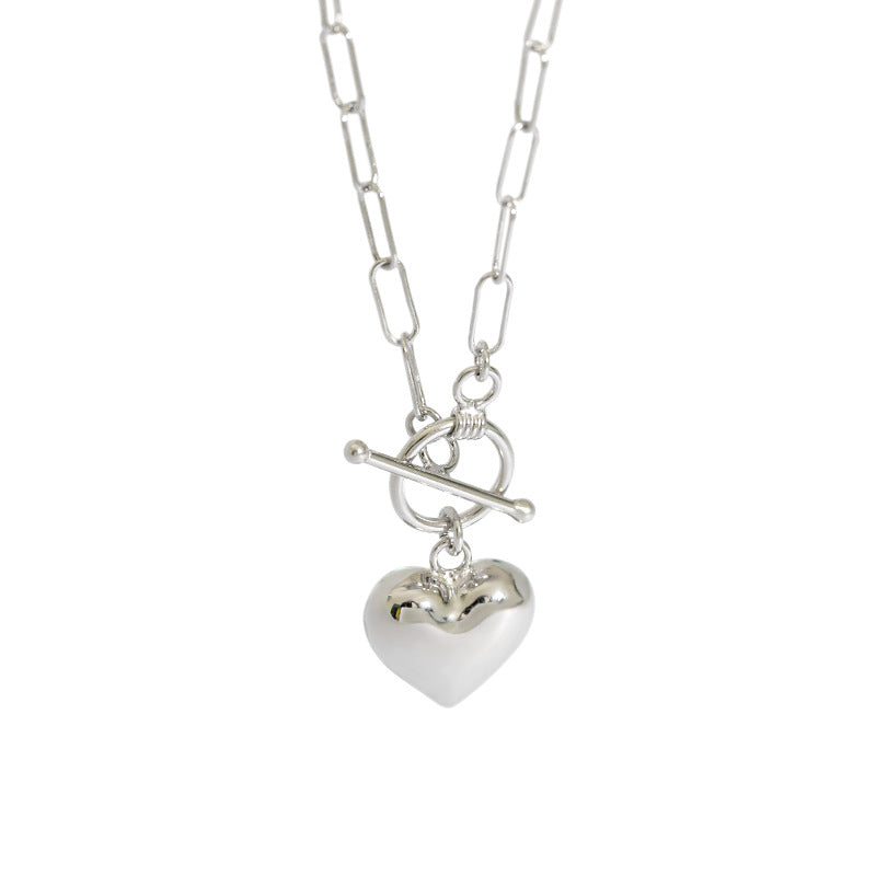 Women Heart T-Bar Hollow Chain OT 925 Sterling Silver Necklace