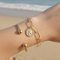 Stunning Gold Beads 925 Sterling Silver Open Bangle