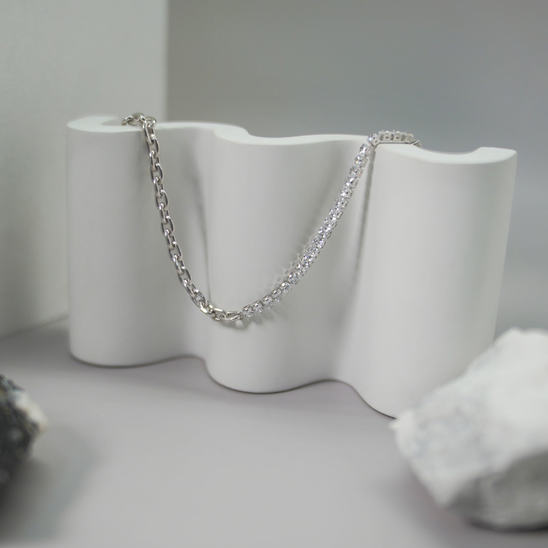 925 Sterling Silver Montage CZ Chain Stacking Chain Necklace