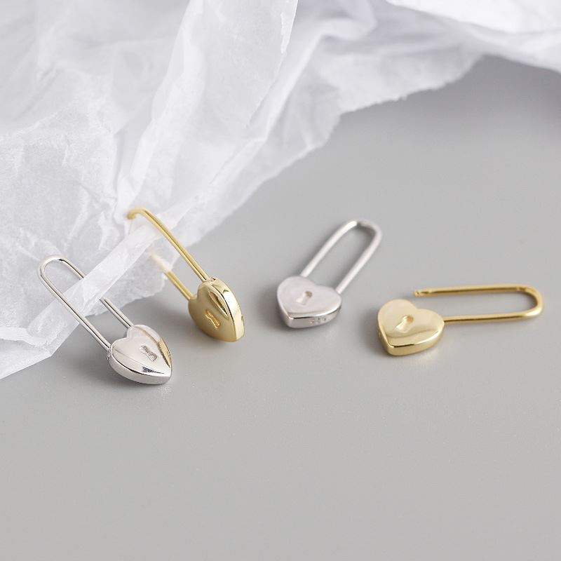 Cool Fashion Heart Lock 925 Sterling Silver Hoop Earrings