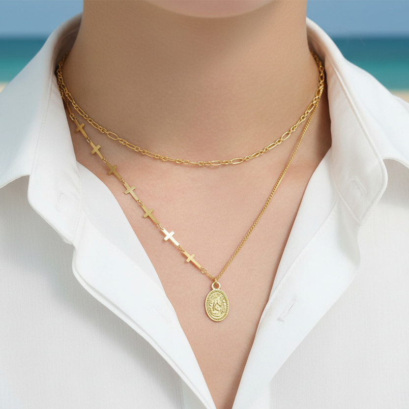 Gift Oval Tag Cross Chain 925 Sterling Silver Necklace