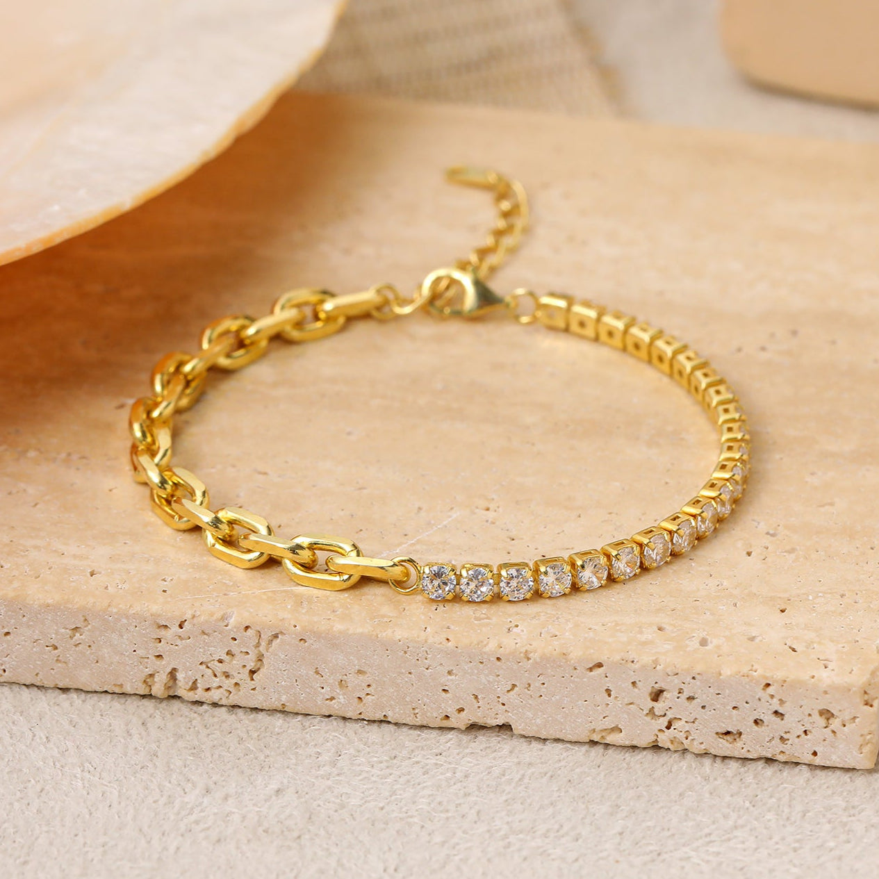 Stunning Hollow Chain  CZ Montage 925 Sterling Silver Bracelet