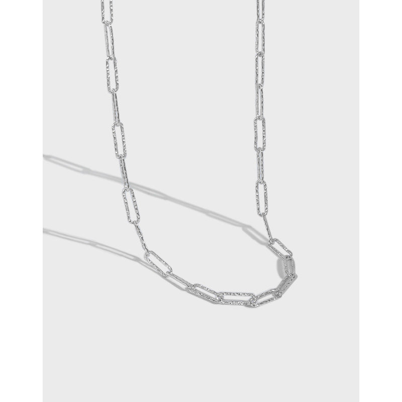 Cool and minimalist style, hammered hollow S925 pure silver necklace