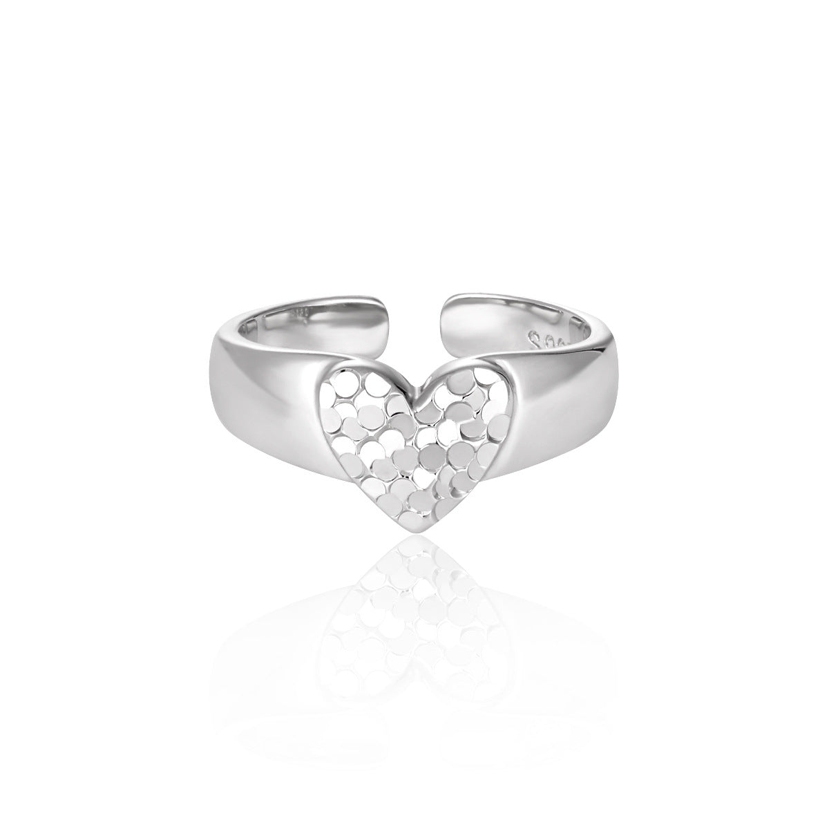 Stunning Love Heart 925 Sterling Silver Women Adjustable Ring