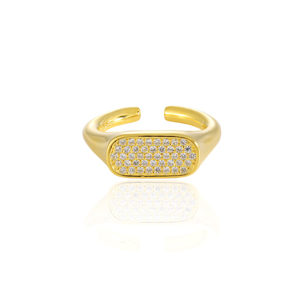 Rectangle Micro Setting CZ 925 Sterling Silver Adjustable Ring