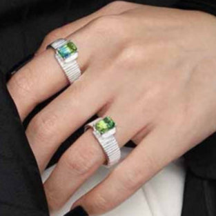 Stylish Fading Emerald Gear 925 Sterling Silver Adjustable Ring
