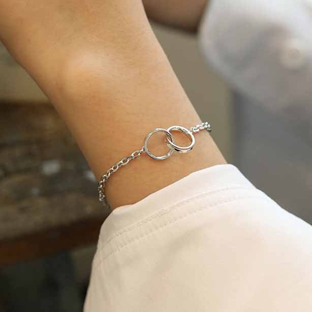 925 Sterling Silver Party Double Circles Chain Bracelet