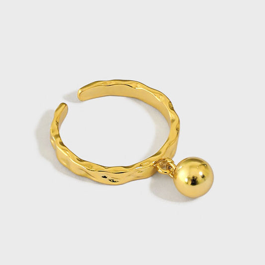925 Sterling Silver Dainty Round Ball Bell Adjustable Ring