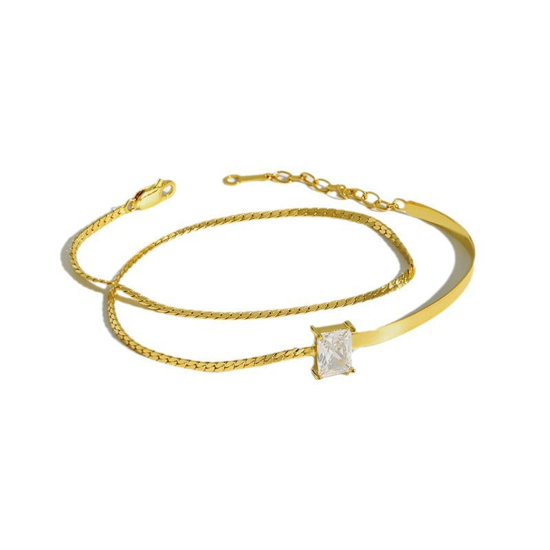 Stunning Double Layer Rectangle CZ S925 Sterling Silver Bracelet