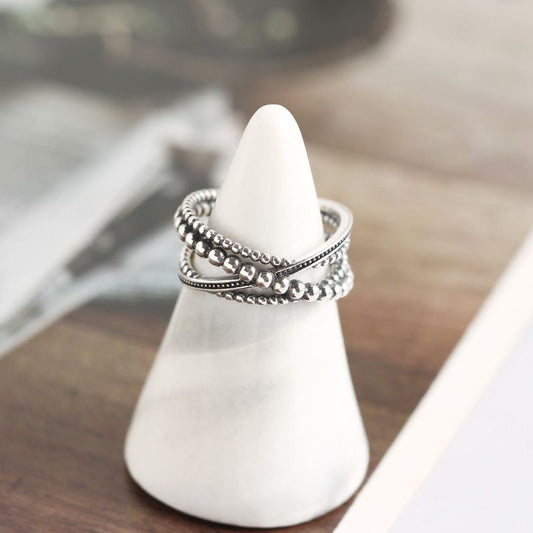 Vintage Beads Cross 925 Sterling Silver Adjustable Ring