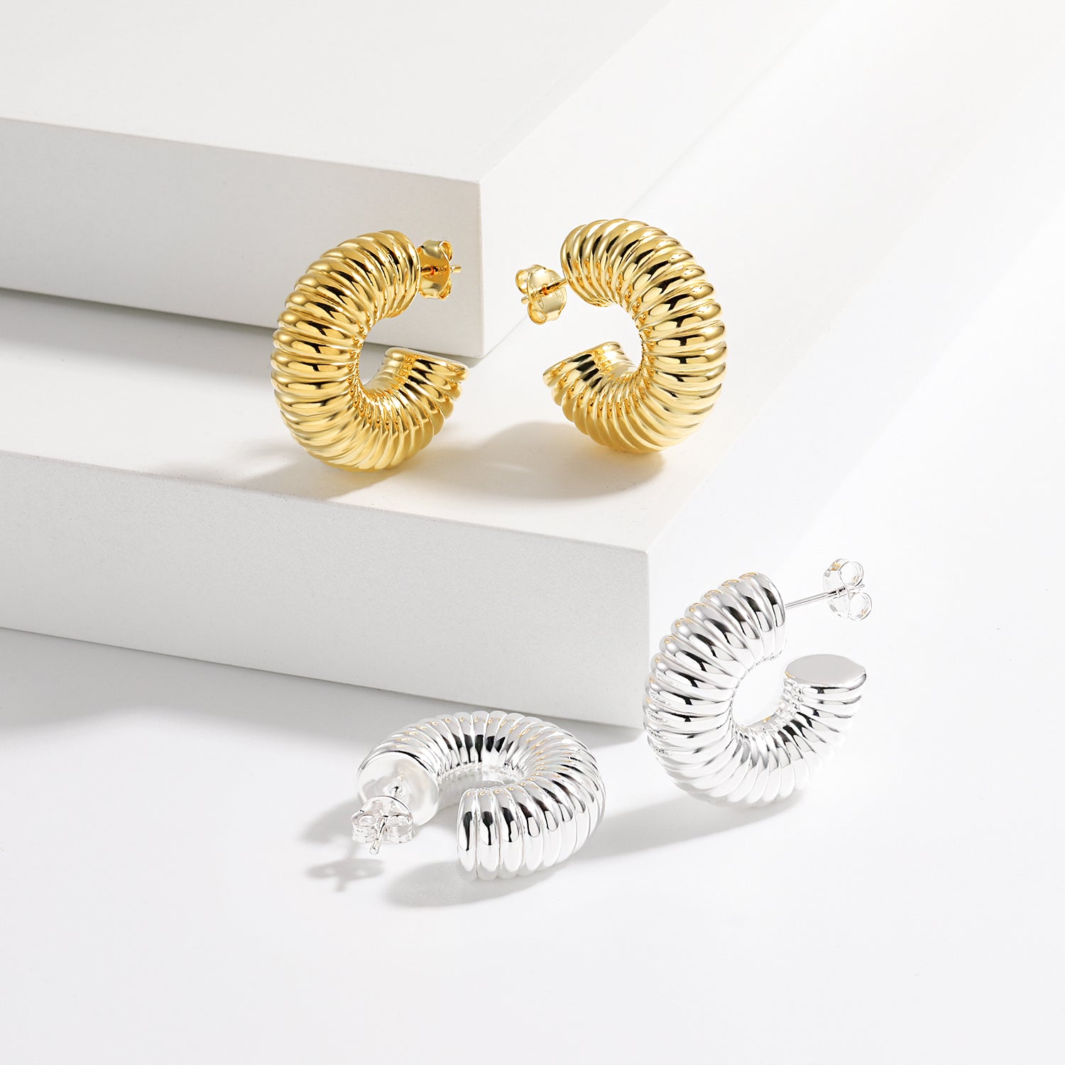 Fashion Letter C Shape Spring 925 Sterling Silver Electroforming Stud Earrings