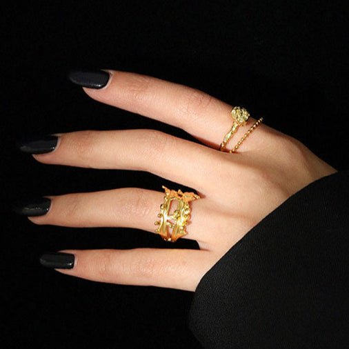 Stylish Fashion Double Layer Beads 925 Sterling Silver Adjustable Ring