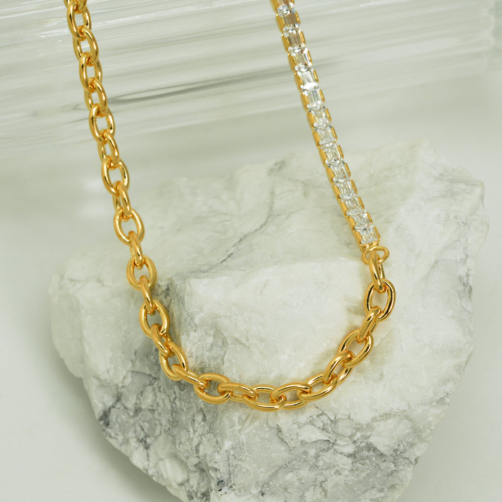 925 Sterling Silver Montage CZ Chain Stacking Chain Necklace