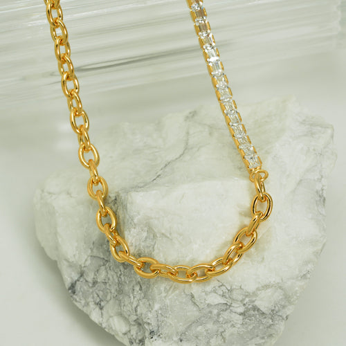 925 Sterling Silver Montage CZ Chain Stacking Chain Necklace