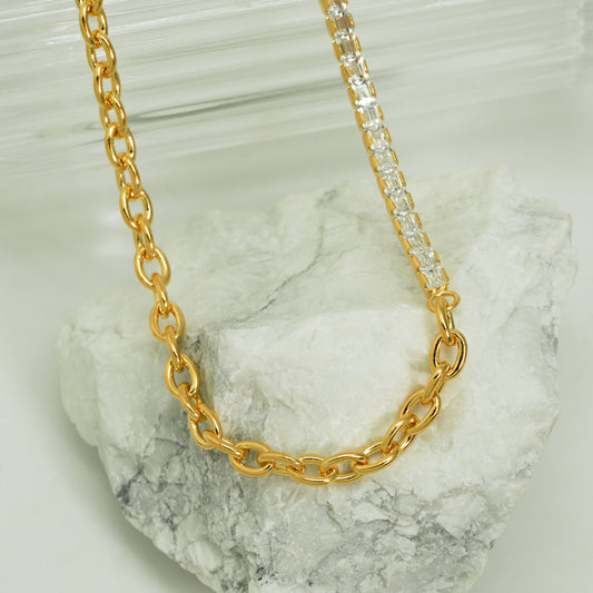 925 Sterling Silver Montage CZ Chain Stacking Chain Necklace
