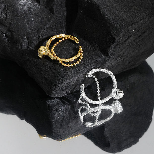 Stylish Fashion Double Layer Beads 925 Sterling Silver Adjustable Ring