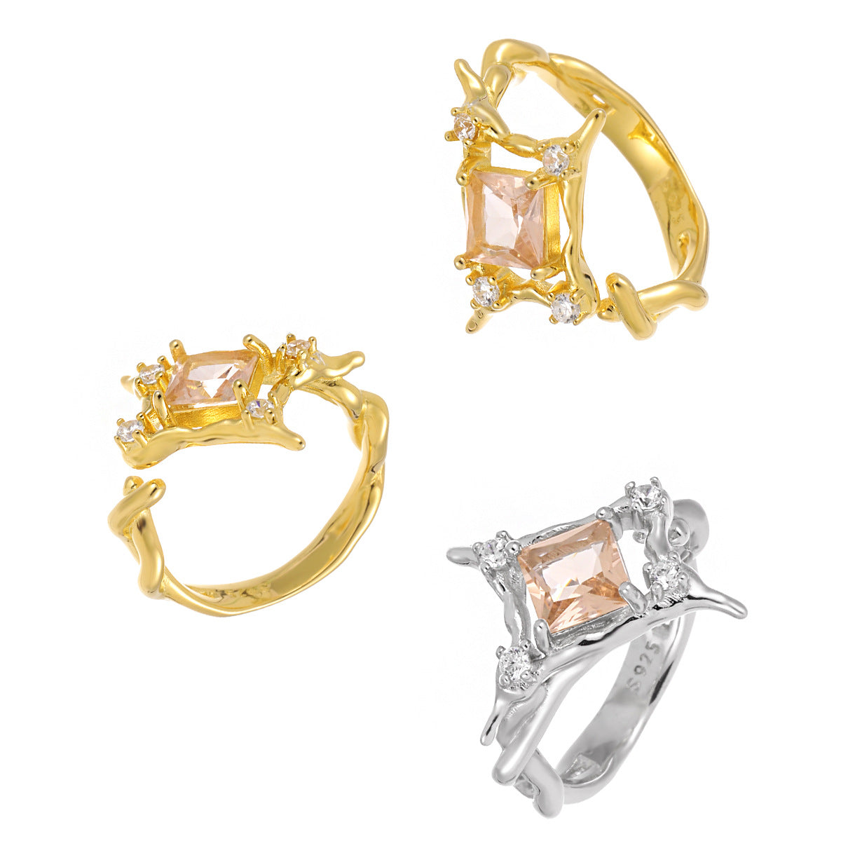 Fashion Shining Radiant CZ Star 925 Sterling Silver Adjustable Ring