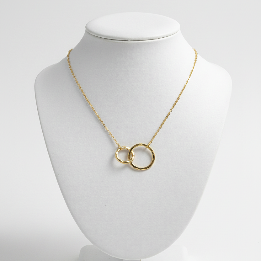 Elegant exquisite double interlocking circular ring texture S925 sterling silver necklace for women