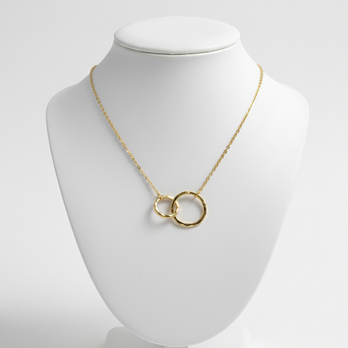 Elegant exquisite double interlocking circular ring texture S925 sterling silver necklace for women