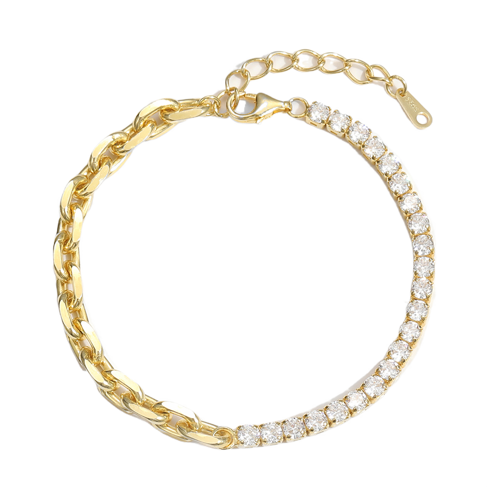 Stunning Hollow Chain  CZ Montage 925 Sterling Silver Bracelet