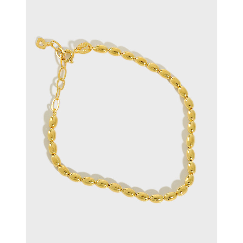 S925 sterling silver oval bead chain bracelet