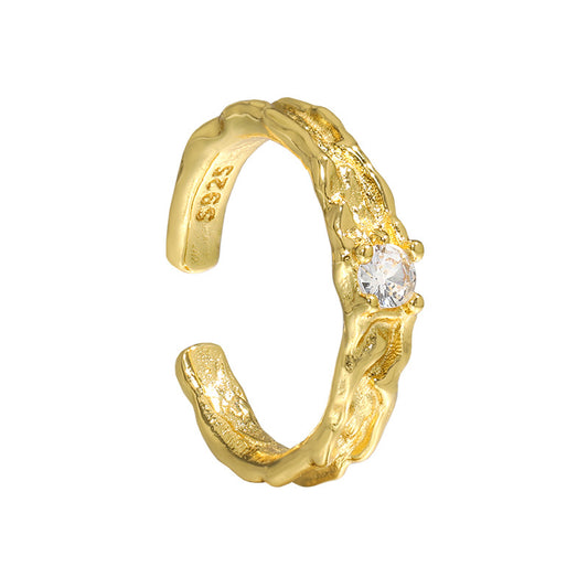 Casual Round CZ Irregular Surface 925 Sterling Silver Adjustable Ring