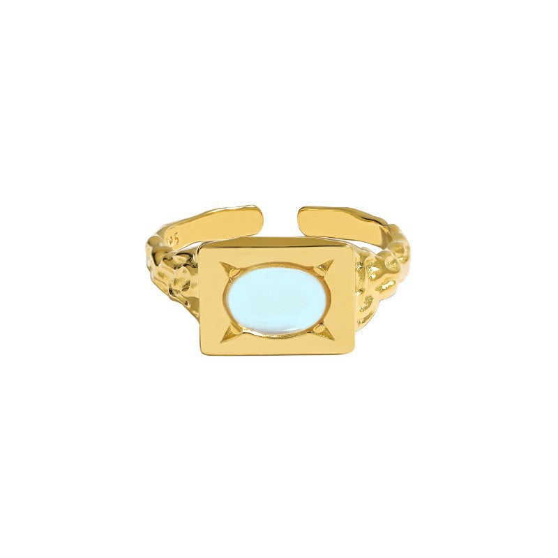 Oval  Moonstone Geometry Rectangle 925 Sterling Silver Adjustable Ring