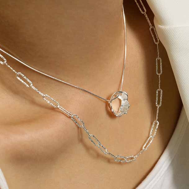 Stylish On-Trend  Hollow Geometry Chain 925 Sterling Silver Necklace