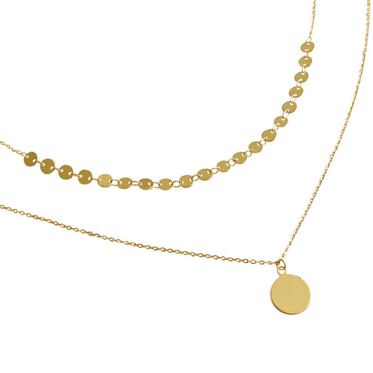 Double Layer Geometry Wafer 925 Sterling Silver Necklace
