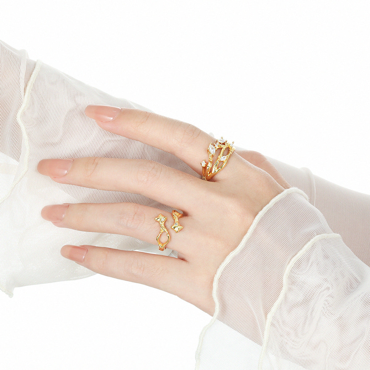 Women Irregular CZ Tree Branch 925 Sterling Silver Adjustable Ring