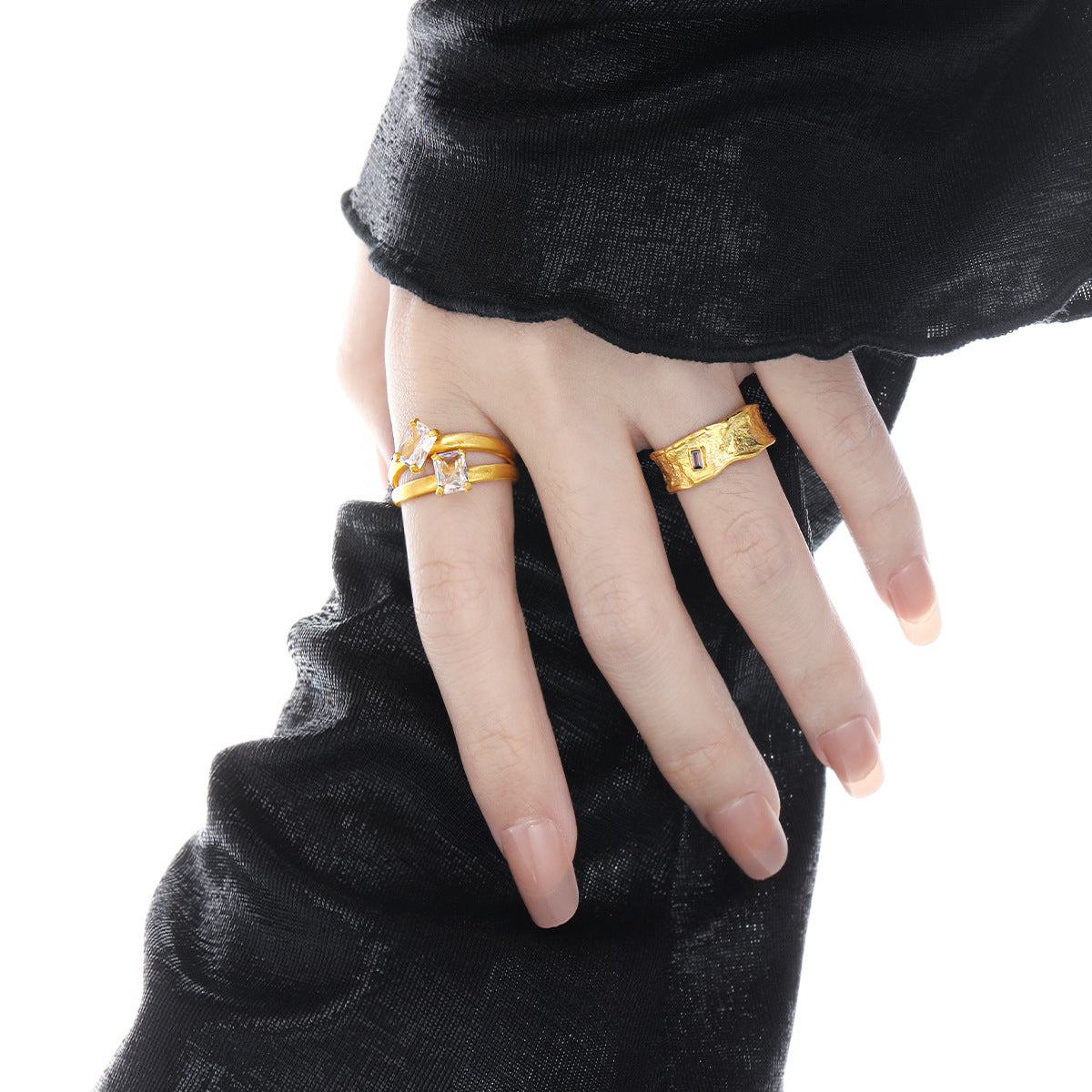 925 Sterling Silver stylish ring with Mini Baguette CZ Adjustable Ring