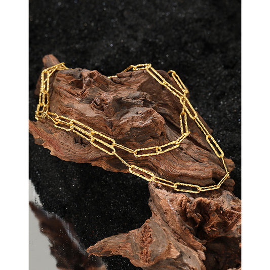 Cool and minimalist style, hammered hollow S925 pure silver necklace