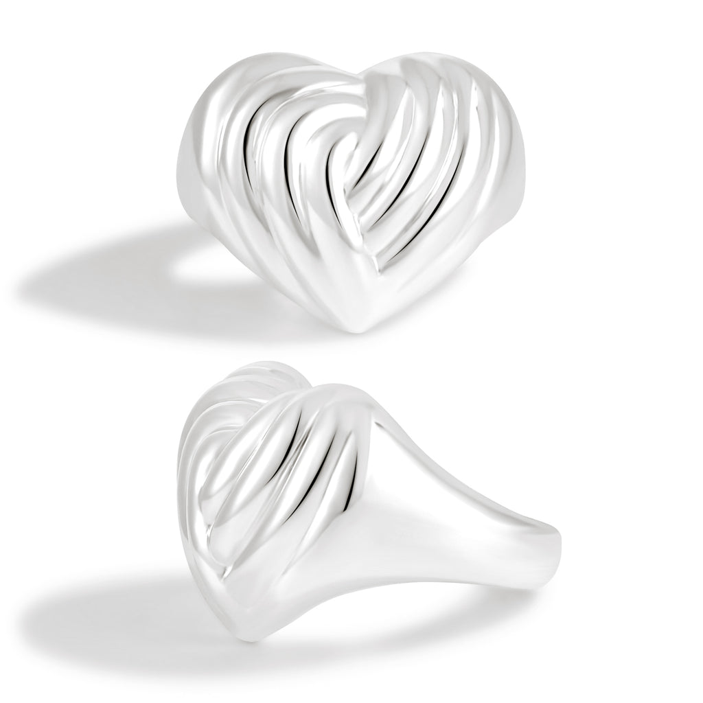 Beautiful 999 Sterling Silver Women Chunky Heart 999 Sterling Silver Ring