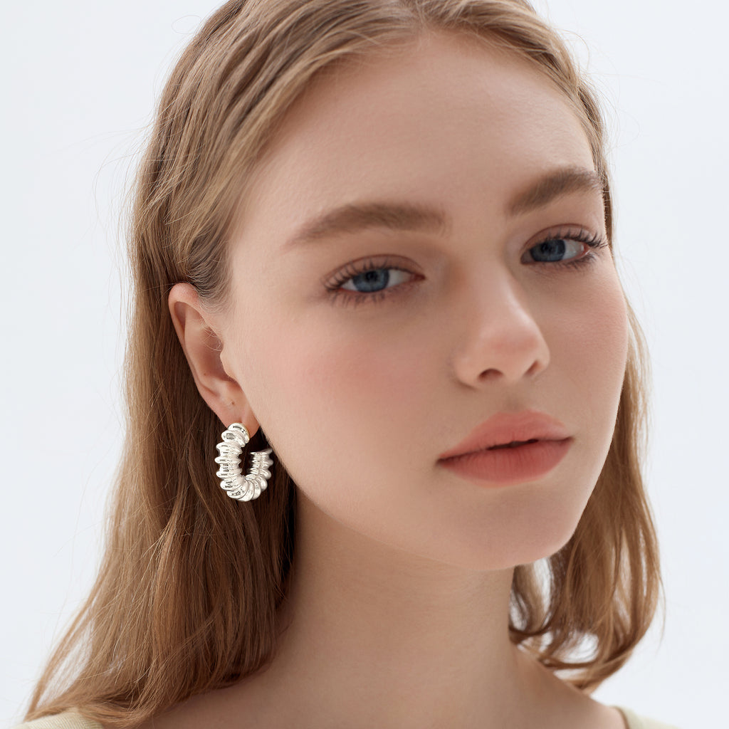 S999 Large Light  Chunky Electroforming 999 Pure Silver Statement Earrings