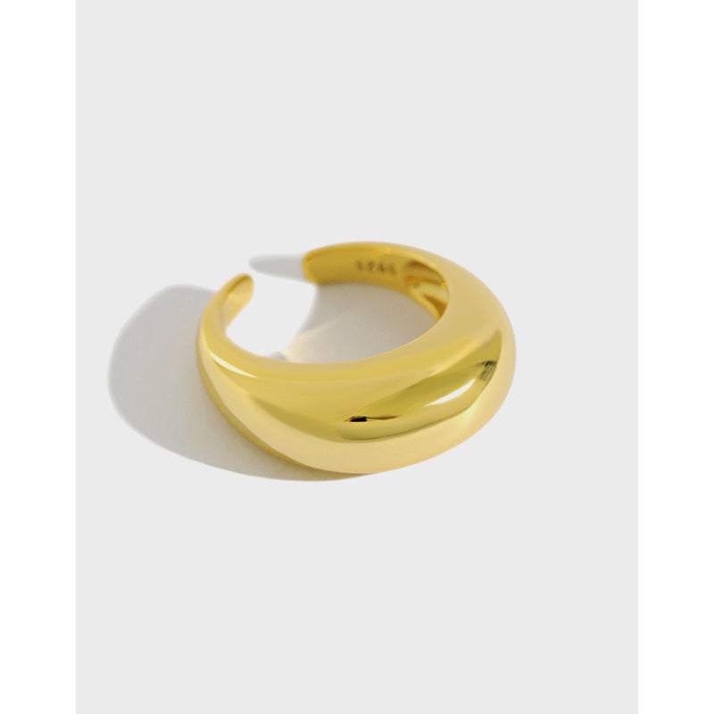 S925 pure silver chunky ring for women exaggeration elliptical smooth