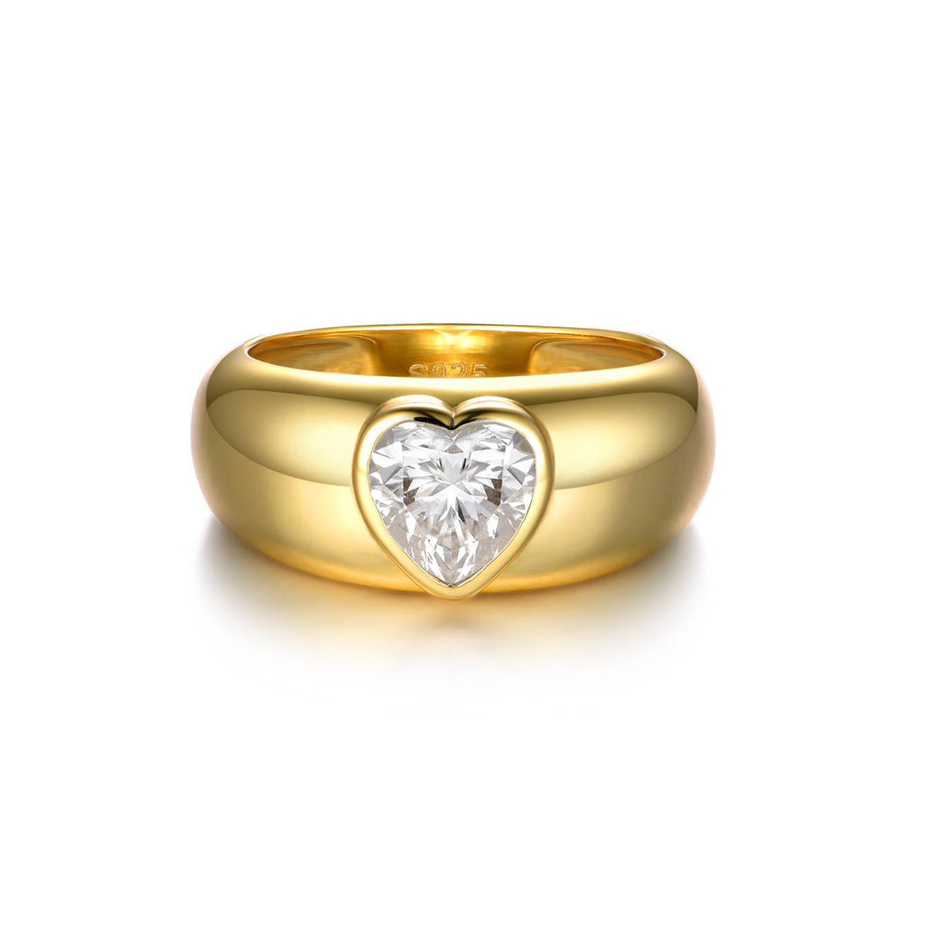 Sweet Fashion Thick Band Heart Shape Moissanite Wide Band Ring