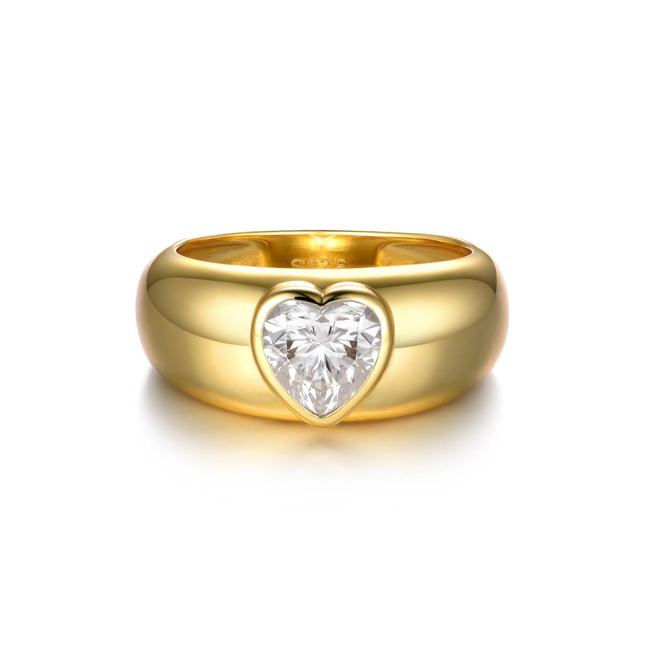 Sweet Fashion Thick Band Heart Shape Moissanite Wide Band Ring