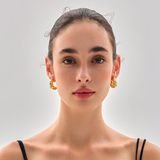 Stunning 999 Pure Silver Fine Jewellery Elegant Lightweight Three CZ Geometric U-shape Hoop Earrings