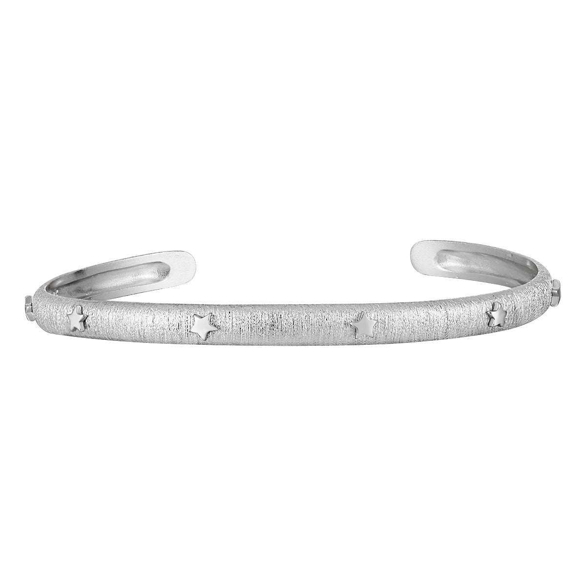 Beautiful Gift for Her, Elegant Stars Matte Brushed Five-Pointed Star Design 925 Sterling Silver Open Bangle Bracelet
