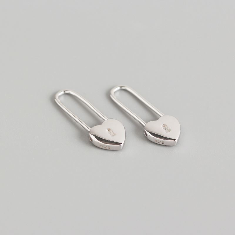 Cool Fashion Heart Lock 925 Sterling Silver Hoop Earrings